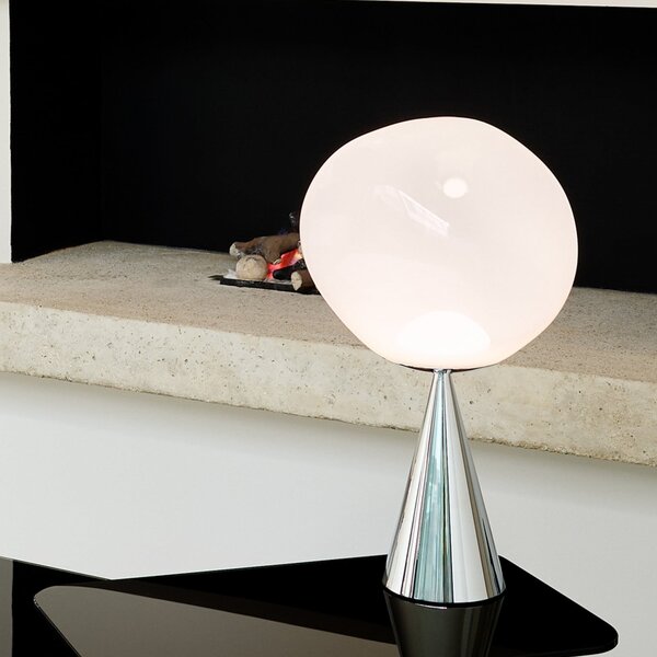 Tom Dixon LED namizna svetilka Melt Cone Fat, opal/srebrna, 47 cm, zatemnjen, Kovinska, Dnevna soba / jedilnica, Plastika, Dizajn