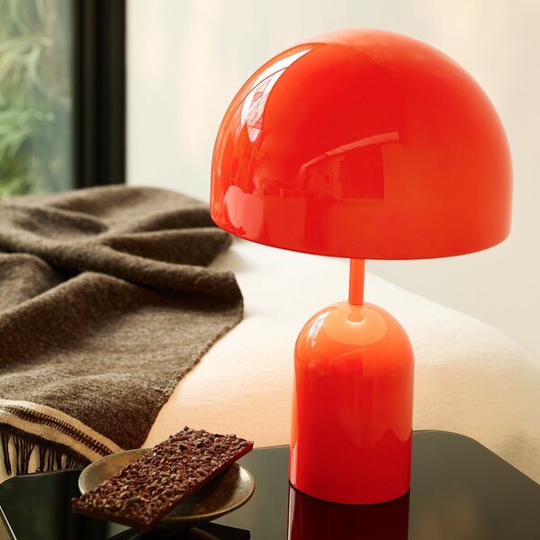 Tom Dixon LED namizna svetilka Bell, rdeča, višina 43 cm, z možnostjo zatemnitve, zatemnjen, Rdeča, Dnevna soba / jedilnica, Kovina, Dizajn