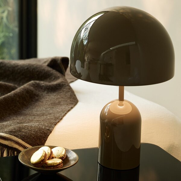 Tom Dixon LED namizna svetilka Bell, taupe, višina 43 cm, z možnostjo zatemnitve, zatemnjen, Siva, Dnevna soba / jedilnica, Kovina, Dizajn