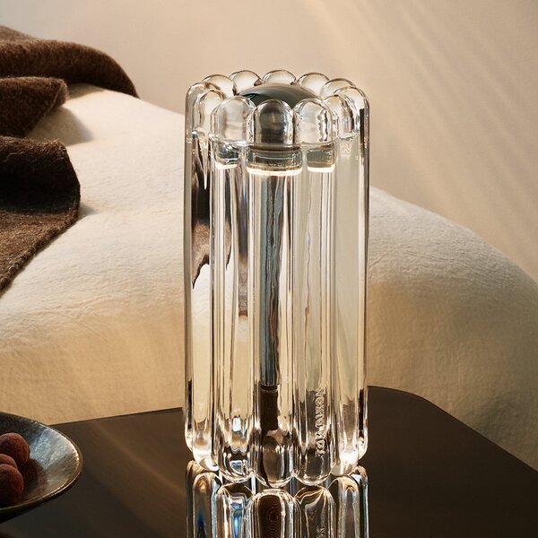 Tom Dixon LED namizna svetilka Press, prozorna, steklo, 24 cm, 927 dim, zatemnjen, Prozorna, Dnevna soba / jedilnica, Steklo, Dizajn