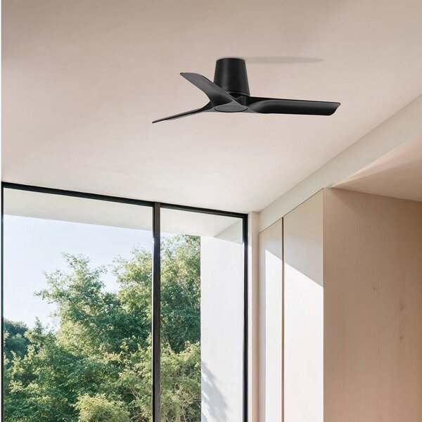FARO BARCELONA Stropni ventilator Hey S, črn, DC motor, tih, Ø 90 cm, Črna, Dnevna soba / jedilnica, Plastika, Sodobni