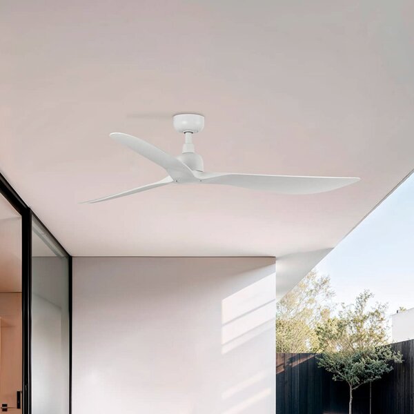 FARO BARCELONA Stropni ventilator Outwood, bel, DC, tih, Ø 150 cm, IP44, Bela, Dnevna soba / jedilnica, Plastika, Sodobni