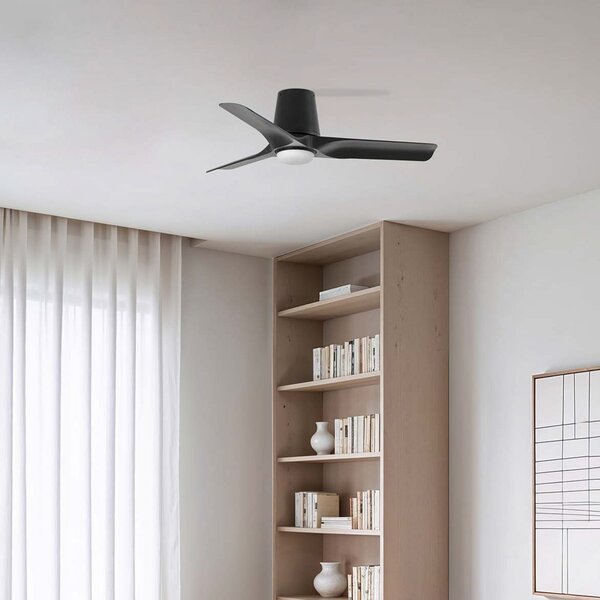 FARO BARCELONA LED stropni ventilator Hey, črn, DC, tih, Ø 90 cm, CCT, zatemnjen, Črna, Dnevna soba / jedilnica, Plastika, Sodobni