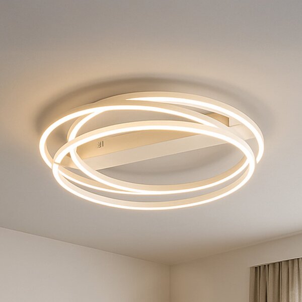 FISCHER & HONSEL LED stropna svetilka Kiku, Ø 56 cm, peščena barva, kovina, CCT, zatemnjen, Bež, Dnevna soba / jedilnica, Kovina, Sodobni