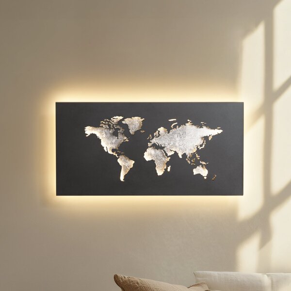 Lucande LED stenska svetilka World, antracit/srebrna, 60 cm x 30, Črna, Dnevna soba / jedilnica, Kovina, Sodobni