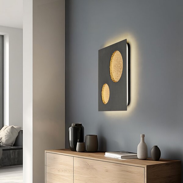 Lucande LED stenska svetilka Delin, siva/zlata, 55 x cm, stopnjevalno, zatemnjen, Siva, Dnevna soba / jedilnica, Kovina, Sodobni