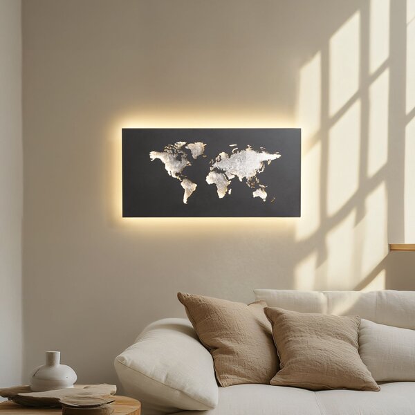 Lucande LED stenska svetilka World, antracit/srebrna, 60 cm x 30, Črna, Dnevna soba / jedilnica, Kovina, Sodobni