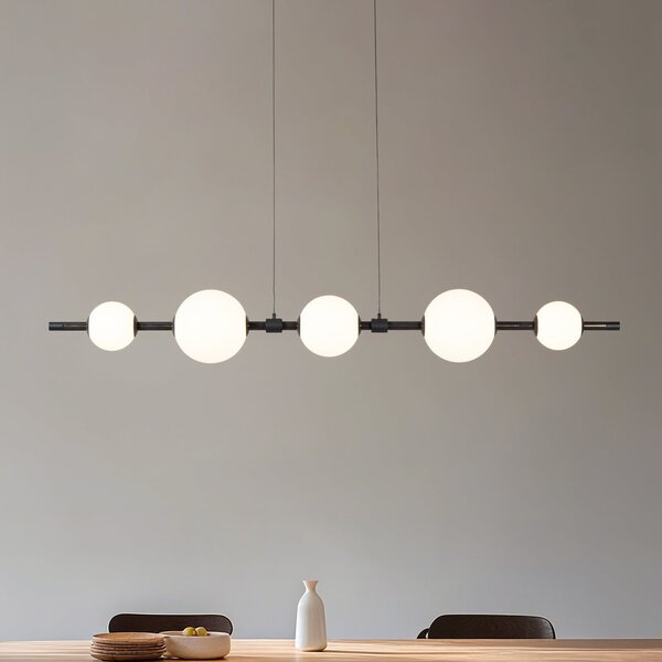 Lucande LED viseča svetilka Tanira, črna/bela, 140 cm, stopnjevalno, zatemnjen, Črna, Dnevna soba / jedilnica, Kovina, Sodobni