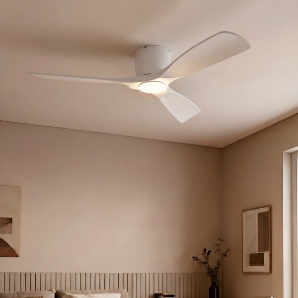 Lucande pametni LED stropni ventilator Moneno, bel, DC, Tuya, zatemnjen, Bela, Dnevna soba / jedilnica, Kovina, Sodobni