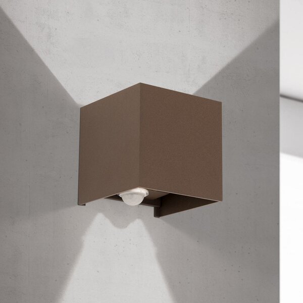ORION LED zunanja stenska svetilka Cube-S, corten, kovina, senzor, Rjava / rjasta, Aluminij, Sodobni, Stenska vtičnica zgoraj / spodaj
