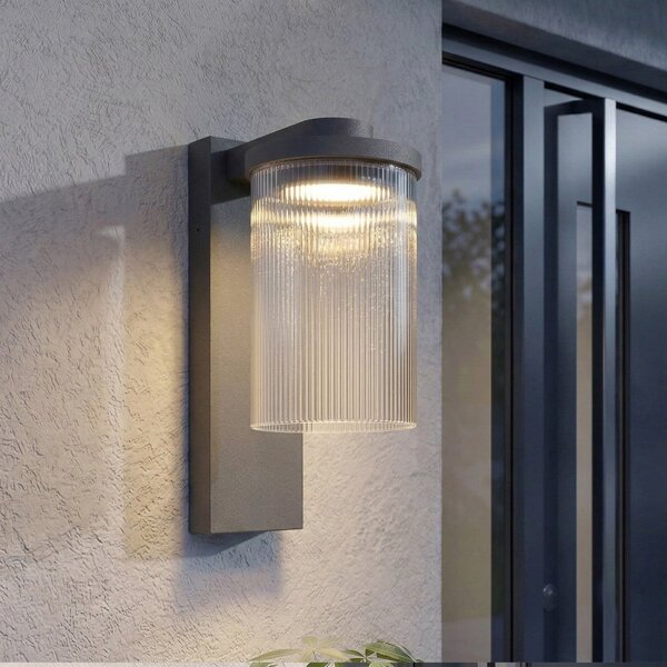 Lucande LED zunanja stenska svetilka Beelia, antracitna, rebrasta, Črna, Aluminij, Sodobni