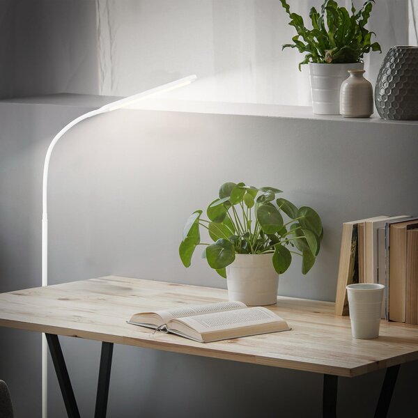 Briloner LED stoječa svetilka Mura, bela, višina 170 cm, kovina, dotik dimmer, zatemnjen, Bela, Dnevna soba / jedilnica, Plastika, Sodobni