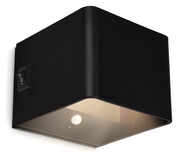 Briloner LED stenska svetilka Barro, črna, širina 8 cm, kovina, senzor, Črna, Hodnik, Kovina, Sodobni, Stenska vtičnica zgoraj / spodaj