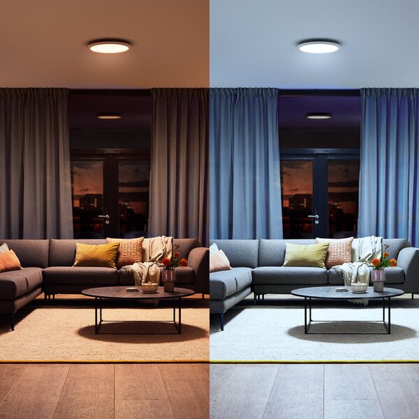 Philips Hue LED stropna svetilka White Ambiance Aurelle, Ø 40 cm, zatemnjen, Bela, Dnevna soba / jedilnica, Kovina, Sodobni