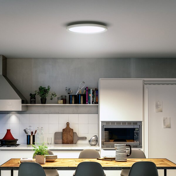 Philips Hue LED stropna svetilka White Ambiance Aurelle, Ø 40 cm, zatemnjen, Bela, Dnevna soba / jedilnica, Kovina, Sodobni