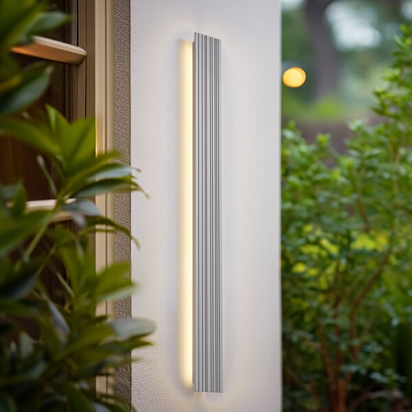 Lucande Zunanja LED-stenna svetilka Melira, dolžina 100 cm, svetlo siva, Siva, Aluminij, Sodobni