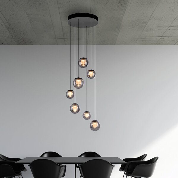 PURE LED-visoka svetilka Popup, siva/dimno siva, premer 40 cm, 7-žarilna, zatemnjen, Siva, Dnevna soba / jedilnica, Steklo