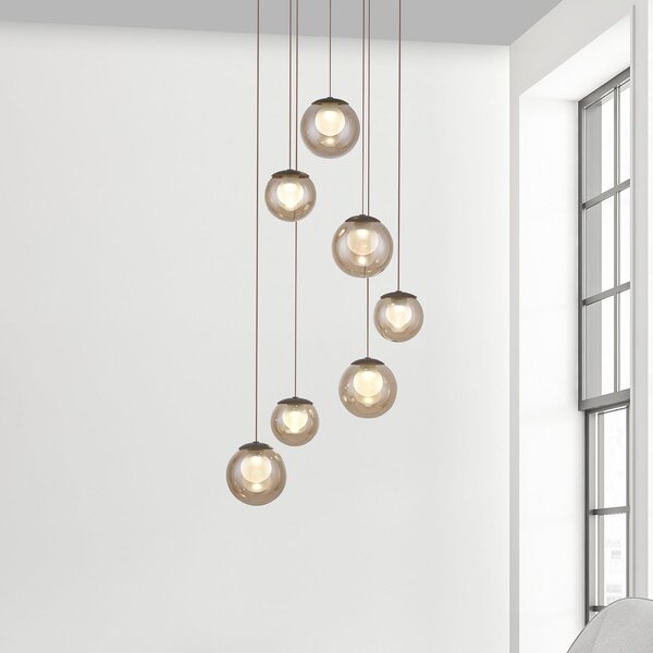 PURE LED-visoka svetilka Popup, bronasta/jantarna, premer 40 cm, 7-žarilna, zatemnjen, Bronasta / starinska medenina, Dnevna soba / jedilnica, Steklo