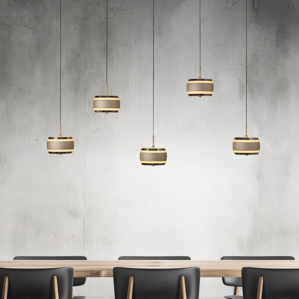 PURE LED-visoka svetilka Falling Rings, bronasta, dolžina 101 cm, 5-žarilna, zatemnjen, Bronasta / starinska medenina, Dnevna soba / jedilnica, Kovina, Sodobni