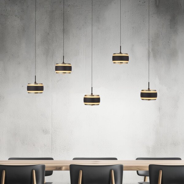 PURE LED-visoka svetilka Falling Rings, črna, dolžina 101 cm, 5-žarilna, zatemnjen, Črna, Dnevna soba / jedilnica, Kovina, Sodobni