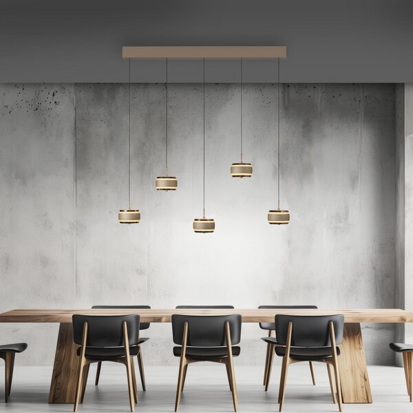 PURE LED-visoka svetilka Falling Rings, bronasta, dolžina 101 cm, 5-žarilna, zatemnjen, Bronasta / starinska medenina, Dnevna soba / jedilnica, Kovina, Sodobni