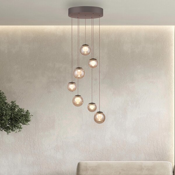 PURE LED-visoka svetilka Popup, bronasta/jantarna, premer 40 cm, 7-žarilna, zatemnjen, Bronasta / starinska medenina, Dnevna soba / jedilnica, Steklo