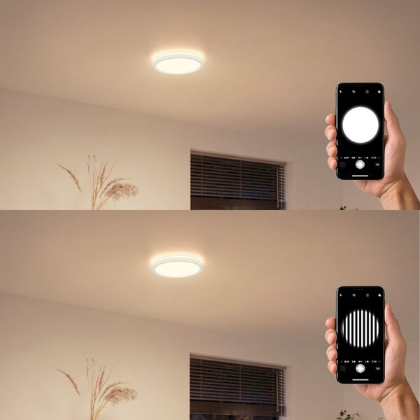 Philips LED stropna svetilka Aio RD, bela, Ø 30 cm, daljinski upravljalnik, zatemnjen, Bela, Hodnik, Kovina, Sodobni