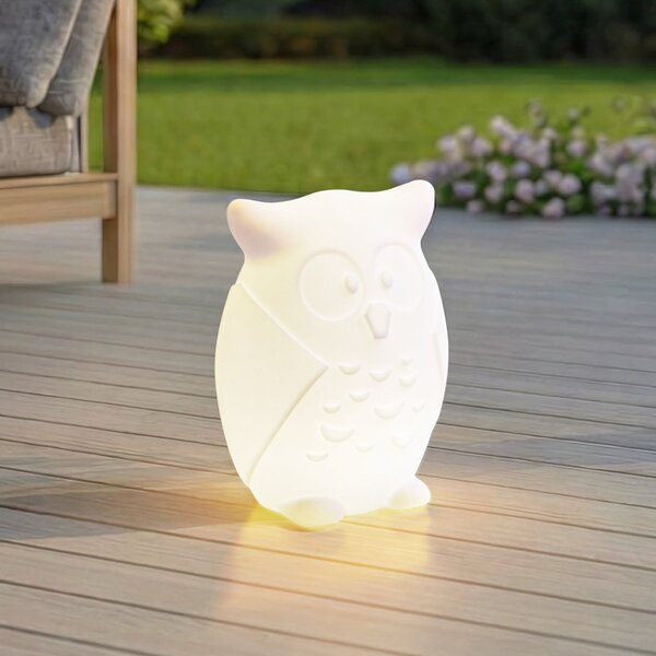 Lindby LED-akumulatorska svetilka Errol, sova, bela, RGBW, IP54, zatemnjen, Bela, Otroška soba, Plastika, Sodobni