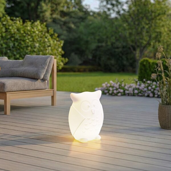 Lindby LED-akumulatorska svetilka Errol, sova, bela, RGBW, IP54, zatemnjen, Bela, Otroška soba, Plastika, Sodobni