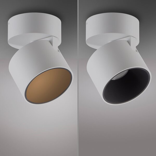PURE LED-stropni reflektor Cup, bel, Ø 9,5 cm, kovina, zatemnjen, Bela, Dnevna soba / jedilnica, Kovina, Sodobni