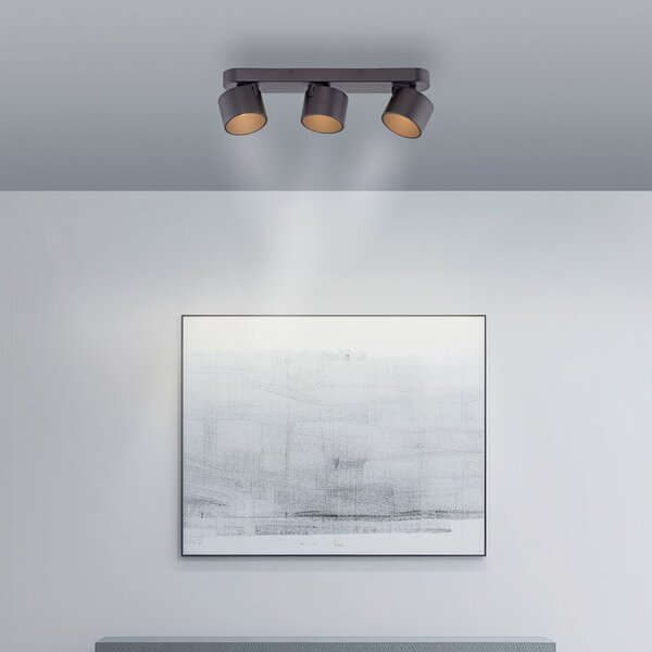 PURE LED-stropni reflektor Cup, črn, dolžina 56 cm, kovinski, 3-smerni, zatemnjen, Črna, Dnevna soba / jedilnica, Kovina, Sodobni