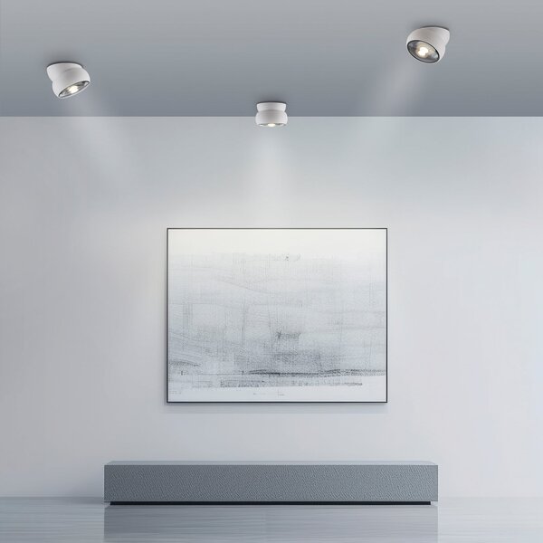 PURE LED-stropni reflektor Move, bel, Ø 12 cm, kovina/steklo, zatemnjen, Bela, Dnevna soba / jedilnica, Kovina, Sodobni