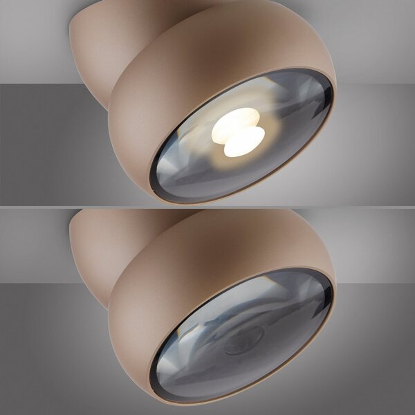 PURE LED-stropni reflektor Move, premer 12 cm, bronaste barve, kovina/steklo, zatemnjen, Bronasta / starinska medenina, Dnevna soba / jedilnica, Kovina, Sodobni