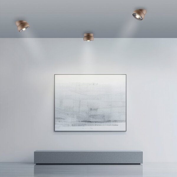 PURE LED-stropni reflektor Move, premer 12 cm, bronaste barve, kovina/steklo, zatemnjen, Bronasta / starinska medenina, Dnevna soba / jedilnica, Kovina, Sodobni