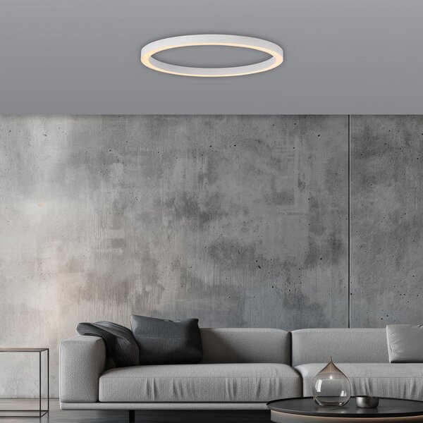 PURE LED-stropna svetilka Lines, premer 70 cm, bela, daljinski upravljalnik za, zatemnjen, Bela, Dnevna soba / jedilnica, Kovina, Sodobni