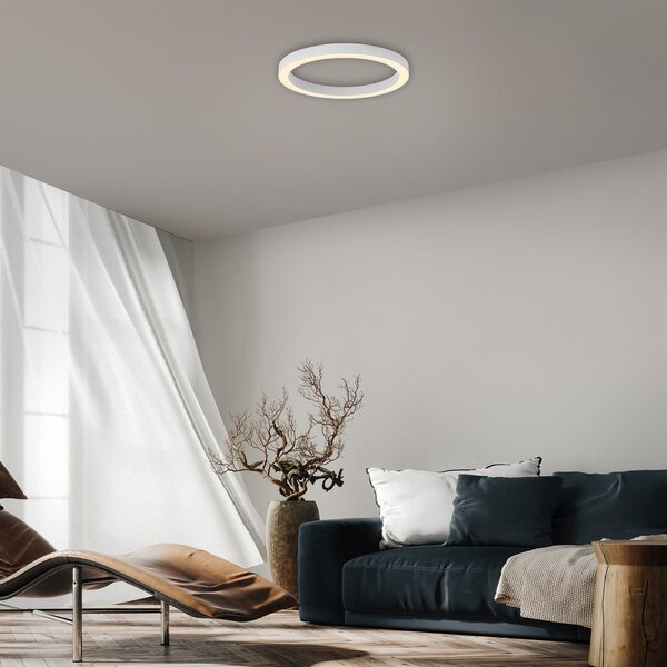 PURE LED-stropna svetilka Lines, premer 50 cm, bela barva svetlobe, daljinski, zatemnjen, Bela, Dnevna soba / jedilnica, Kovina, Sodobni