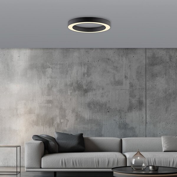 PURE LED-stropna svetilka Lines, premer 35 cm, grafitna, CCT, daljinski, zatemnjen, Črna, Dnevna soba / jedilnica, Kovina, Sodobni