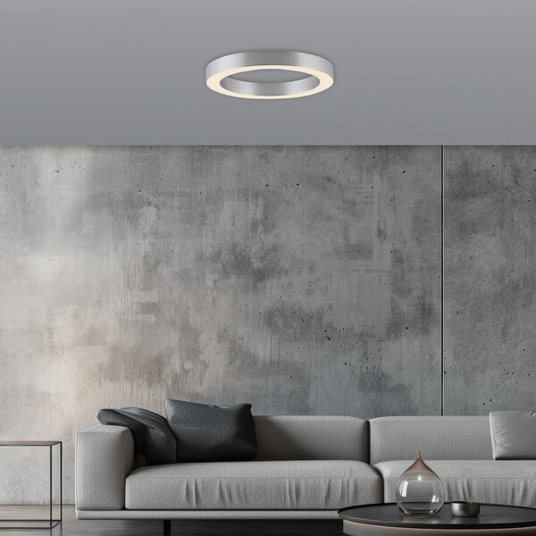 PURE LED-stropna svetilka Lines, premer 35 cm, srebrna barva, CCT, zatemnjen, Kovinska, Dnevna soba / jedilnica, Kovina, Sodobni