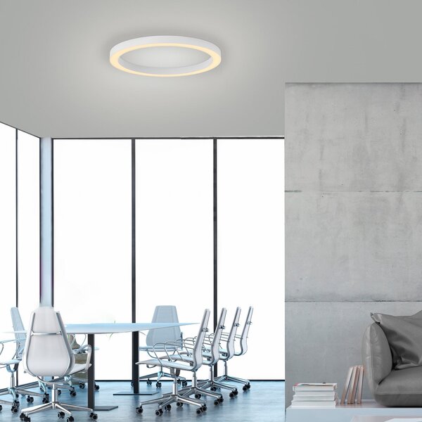 PURE LED-stropna svetilka Lines, premer 50 cm, bela barva svetlobe, daljinski, zatemnjen, Bela, Dnevna soba / jedilnica, Kovina, Sodobni