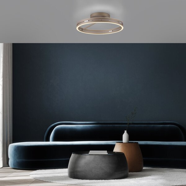 PURE LED stropna svetilka Loop bronasta, kovina Ø 60 cm CCT, zatemnjen, Bronasta / starinska medenina, Dnevna soba / jedilnica, Aluminij, Sodobni, Okrogli neposredni strop