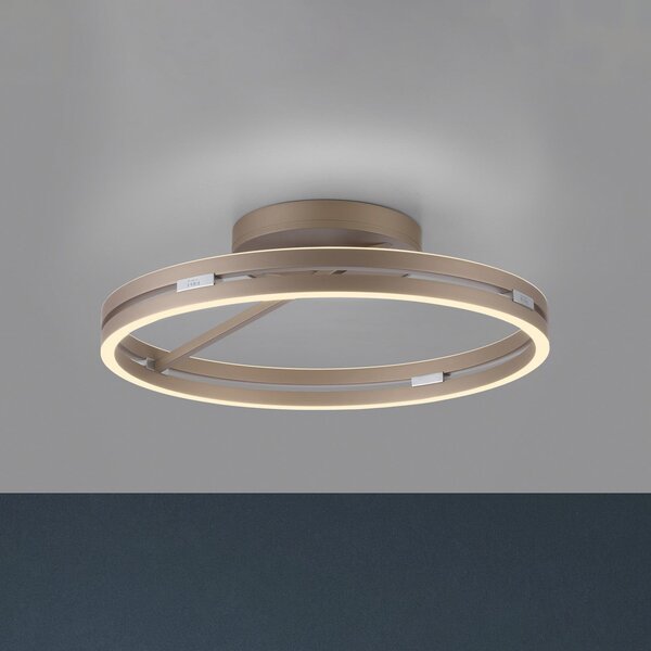 PURE LED stropna svetilka Loop bronasta, kovina Ø 60 cm CCT, zatemnjen, Bronasta / starinska medenina, Dnevna soba / jedilnica, Aluminij, Sodobni, Okrogli neposredni strop
