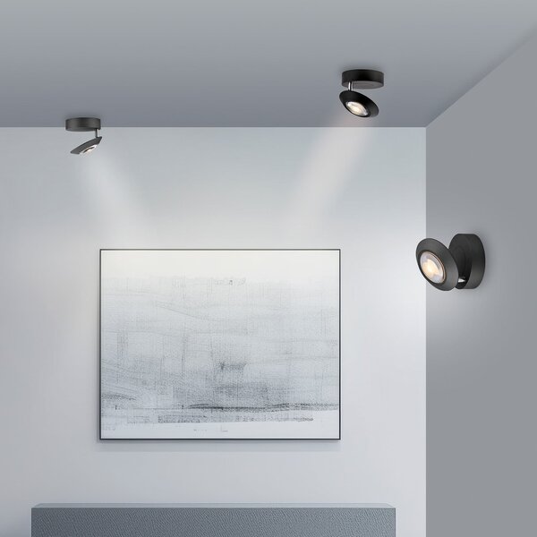 PURE LED-stropna svetilka Oculis, črna, premer 15 cm, železo/steklo, zatemnjen, Črna, Dnevna soba / jedilnica, Kovina, Sodobni