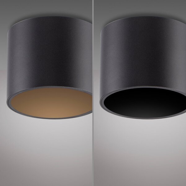 PURE LED-stropna svetilka za kopalnico Point, črna, Ø 18 cm, IP44, zatemnjen, Črna, Kopalnica, Kovina, Sodobni