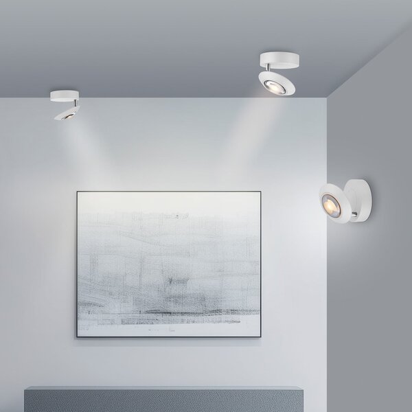 PURE LED-stropna svetilka Oculis, bela, premer 15 cm, železo/steklo, zatemnjen, Bela, Dnevna soba / jedilnica, Kovina, Sodobni