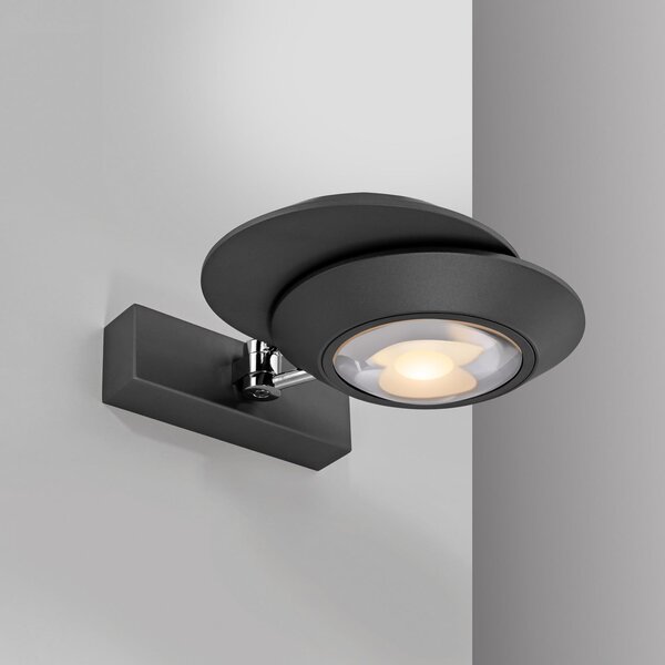 PURE LED-stenna svetilka Oculis, črna, 30 cm, železo/steklo, 2-žarilna, zatemnjen, Črna, Dnevna soba / jedilnica, Kovina, Sodobni