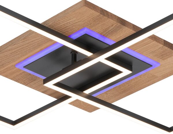 Elobra LED stropna svetilka Panama M Plus, hrast/črna, dolžina 61 cm, zatemnjen, Les, Dnevna soba / jedilnica, Les, Sodobni
