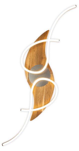 Elobra LED stropna svetilka Panama curved, hrast/nikelj, dolžina 128 cm, zatemnjen, Les, Dnevna soba / jedilnica, Les, Sodobni