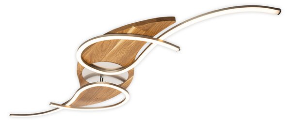 Elobra LED stropna svetilka Panama curved, hrast/nikelj, dolžina 128 cm, zatemnjen, Les, Dnevna soba / jedilnica, Les, Sodobni