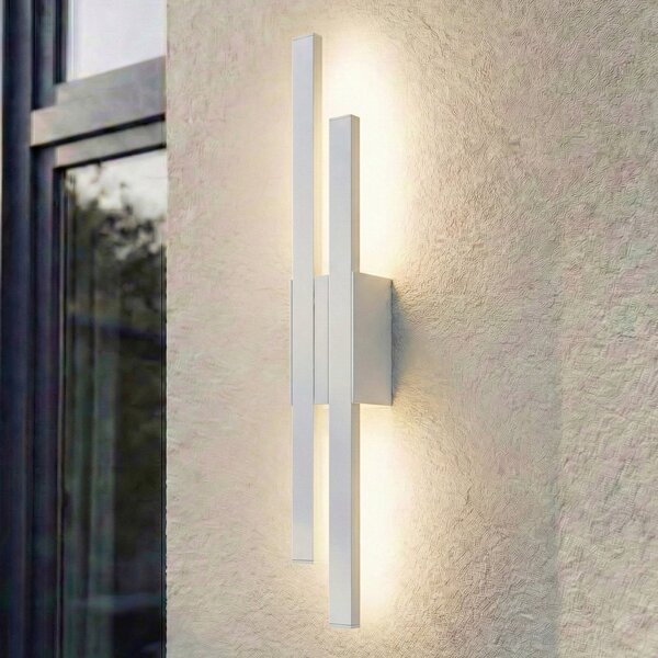 Lindby LED zunanja stenska svetilka Sakari, bela, aluminij, višina 59 cm, Bela, Aluminij, Sodobni