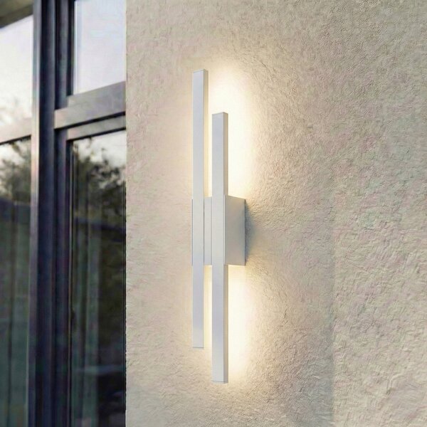 Lindby LED zunanja stenska svetilka Sakari, bela, aluminij, višina 59 cm, Bela, Aluminij, Sodobni
